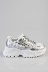 Sissy Boy Womens Chunky Sneaker With Bow And Flower In Silver