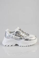 Sissy Boy Womens Chunky Sneaker With Bow And Flower In Silver