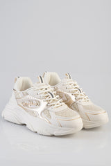 Sissy Boy Womens Chunky Sneaker With Gillter Detail In Cream And Gold