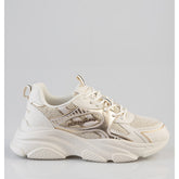 Sissy Boy Womens Chunky Sneaker With Gillter Detail In Cream And Gold