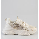Sissy Boy Womens Chunky Sneaker With Gillter Detail In Cream And Gold