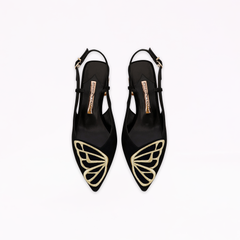 Sophia Webster Womens Butterfly Low Slingback Shoes In Black & Gold