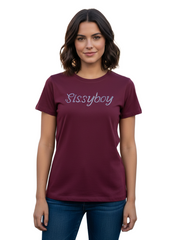 Sissyboy Womens Regular T-shirt With Stud and Bling Detail In Burgandy
