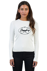 Sissy boy Womens Long Sleeve Knit Top With Branding In Off White