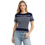 Sissy boy Short Sleeve Striped Knitwear Top In Navy