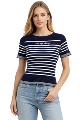 Sissy boy Short Sleeve Striped Knitwear Top In Navy
