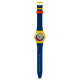 Swatch Timing Is Everything Unisex Watch In Navy & Yellow