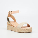 Miss Black Ladies Steffi 3 Wedge Sandals In Nude