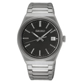 Seiko Mens Black Dial Watch In Silver