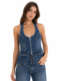 Sissy Boy Kim Denim Top Halter In Medium Vintage