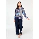 Izabel London Patchwork Long Sleeve Shirt In Navy