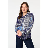 Izabel London Patchwork Long Sleeve Shirt In Navy