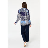 Izabel London Patchwork Long Sleeve Shirt In Navy
