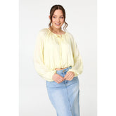 Stella Morgan Tie Front Long Sleeve Bubble Hem Blouse in Yellow