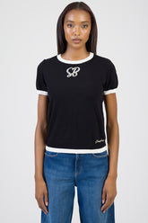 Sissyboy Womens Short Sleeve Knitwear Top With Bling In Black