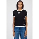 Sissy boy Womens Short Sleeve Knitwear Top With Bling In Black