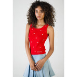 Sissy boy Red Sleeveless Knitwear Vest Top With White Hearts