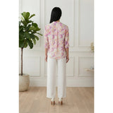 Stella Morgan Abstract Curve Hem 3/4 Sleeve Blouse in Pink
