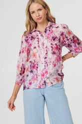 Izabel London Ladies Half Sleeve Printed Sheer Shirt In Pink