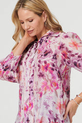 Izabel London Ladies Half Sleeve Printed Sheer Shirt In Pink