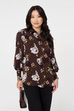 Izabel London Ladies Printed Floral Blouse In Brown
