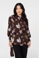 Izabel London Ladies Printed Floral Blouse In Brown