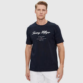 Tommy Hilfiger Mens Script Logo Tee T-Shirts In Navy