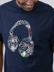 Ben Sherman Mens Typography Headphones T-Shirt In Navy
