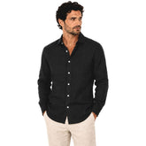 Morenzo Mens Long Sleeve Linen Shirt In Black