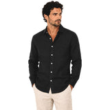 Morenzo Mens Long Sleeve Linen Shirt In Black