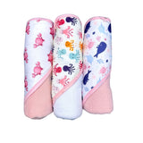 Mother's Choice Girls 3 Hooded Towels & 3 Squeakys In Pink