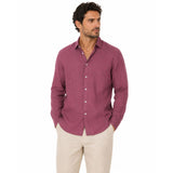 Morenzo Mens Long Sleeve Linen Shirt In Maroon