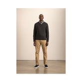 Polo Mens Ls Cotton V Neck Knitwear Charcoal