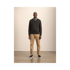 Polo Mens Ls Cotton V Neck Knitwear Charcoal