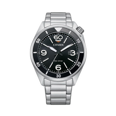 Citizen Eco Drive Gents Ss Blk Dial Wht