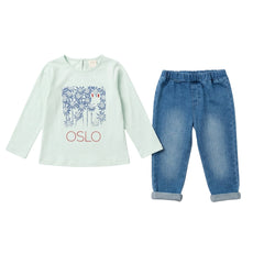 Mother's Choice Girls Piece Set In Jean and Mint