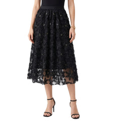 Izabel London Ladies High Waisted Elasticated Mesh Skirt In Black