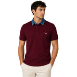 Harmont & Blaine Mens Polo With Denim Collar In Burgundy