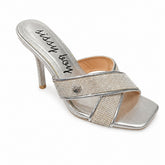 Sissy Boy Womens Silver Bling Mule Heel In Silver