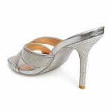 Sissy Boy Womens Silver Bling Mule Heel In Silver