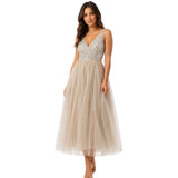 Sissy Boy Womens Mixed Tulle Maxi Dress In Champagne
