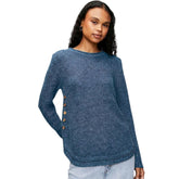 Mandi Womens Crewneck Sweater With Side Buttons In Teal