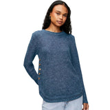 Mandi Womens Crewneck Sweater With Side Buttons In Teal