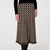 Izabel London Womens Knitted A-Line Intasia Skirt In Black And Brown