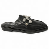 Sissy Boy Womens Mule Loafer With Diamante Trim In Black