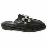 Sissy Boy Womens Mule Loafer With Diamante Trim In Black