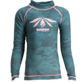 Sniper Gilrs Long Sleeve Rash Vest In Coral And Pink