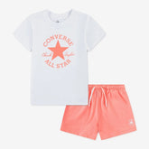 Converse Girls Classic T-Shirt And Short 2 Piece Set In White And Peach Pink