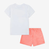 Converse Girls Classic T-Shirt And Short 2 Piece Set In White And Peach Pink