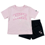 Nike Girls 2 Piece T-Shirt And Flowy Short Set In Pink And Black